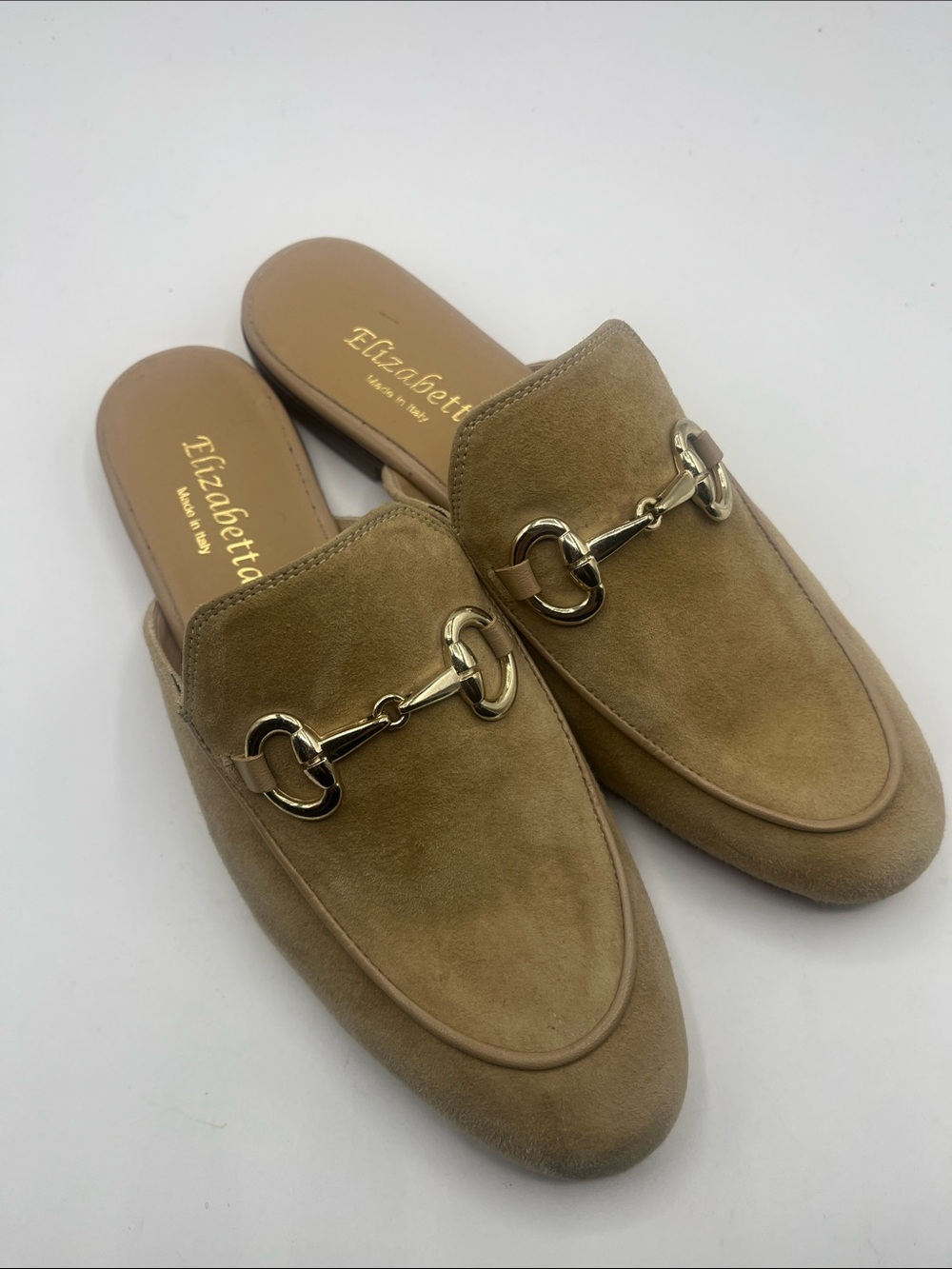 Elisabetta Tan Suede Slip-On Horsebit Mules
